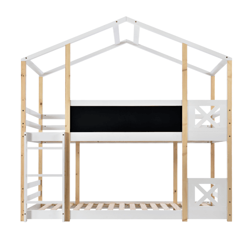 Cama infantil 90x200 cm - Cama tipo árvore com escada e 2x estrado - Natural e Branco