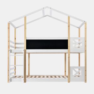 Cama infantil 90x200 cm - Cama tipo árvore com escada e 2x estrado - Natural e Branco