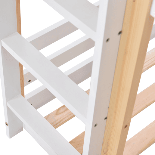 Cama infantil 90x200 cm - Cama tipo árvore com escada e 2x estrado - Natural e Branco