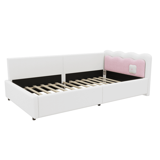 Cama Daybett 90x200 cm - Sofá-cama, luz ambiente LED com controlo remoto, cama com estrado (sem colchão), imitação de felpa - Branco