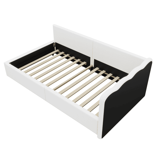 Cama Daybett 90x200 cm - Sofá-cama, luz ambiente LED com controlo remoto, cama com estrado (sem colchão), imitação de felpa - Branco