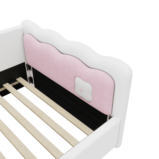 Cama Daybett 90x200 cm - Sofá-cama, luz ambiente LED com controlo remoto, cama com estrado (sem colchão), imitação de felpa - Branco