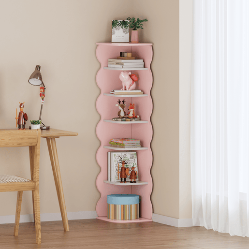Prateleira de canto para crianças Vestnes MDF 108x27x27 cm RosaBranco en.casa