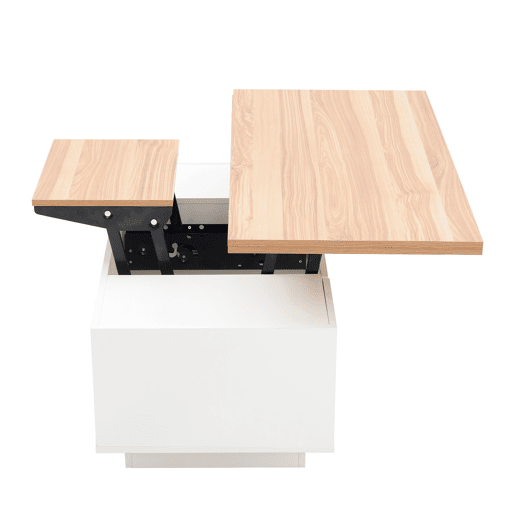 Mesa de centro moderna com mecanismo duplo elevável, arrumação oculta, suporta até 50 kg - BrancoNatural