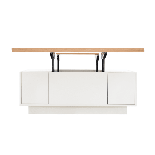 Mesa de centro moderna com mecanismo duplo elevável, arrumação oculta, suporta até 50 kg - BrancoNatural