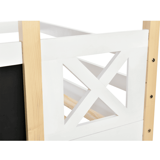 Cama infantil 90x200 cm - Cama alta com escorregador e escada - Natural e Branco