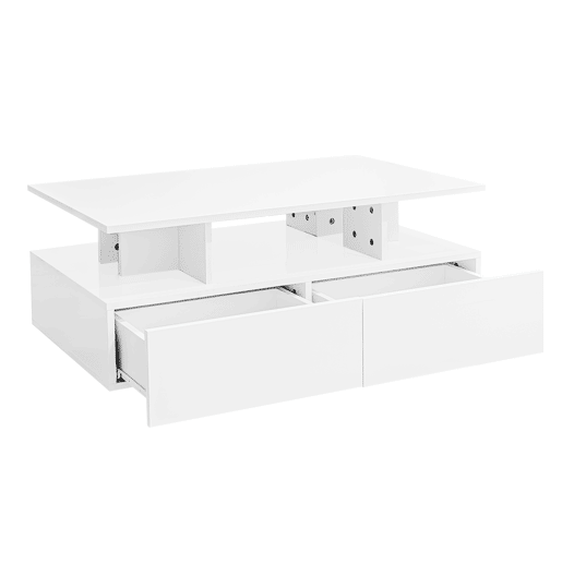 Mesa de centro moderna 90x55x41 cm - Com LED, 2 gavetas, design elegante - Branco