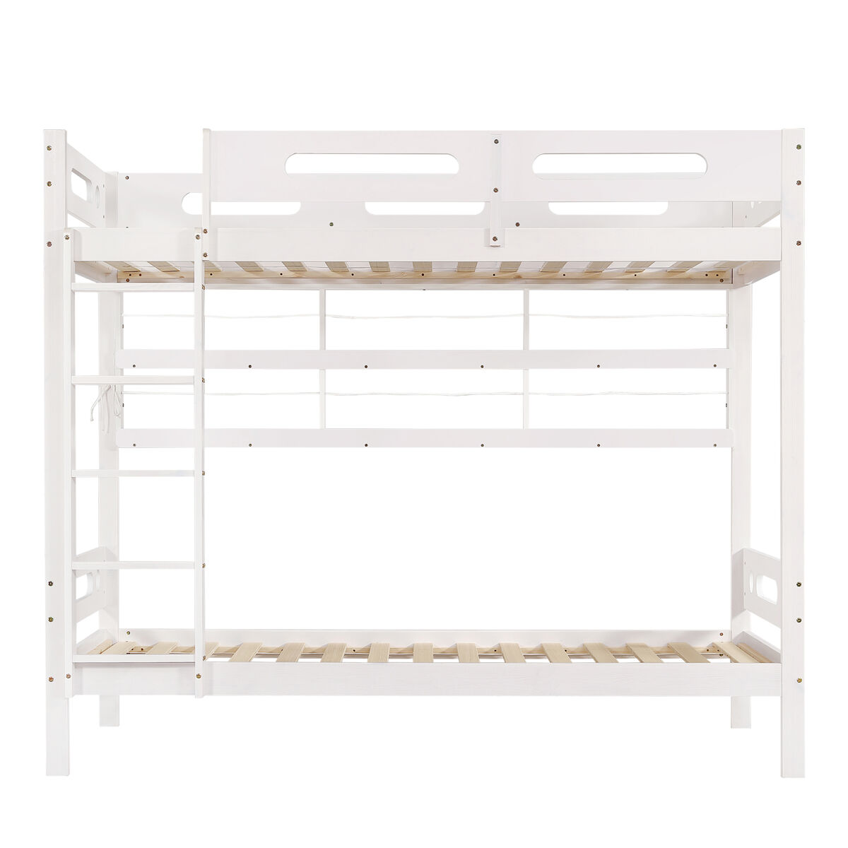 Cama alta infantil 90x200 - con barandilla de seguridad, estantería abierta, escalera de cinco peldaños, amplio almacenamiento - blanco