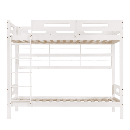 Cama alta infantil 90x200 - Com grade de segurança, prateleira aberta, escada de cinco degraus, amplo espaço de armazenamento - Branco