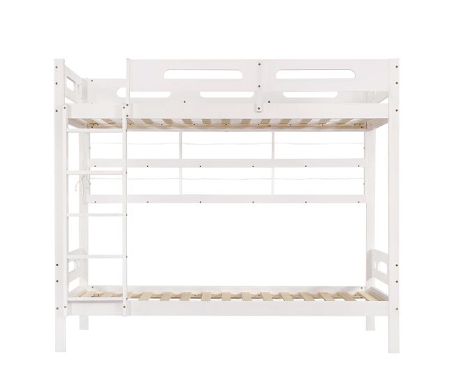 Cama alta infantil 90x200 - con barandilla de seguridad, estantería abierta, escalera de cinco peldaños, amplio almacenamiento - blanco