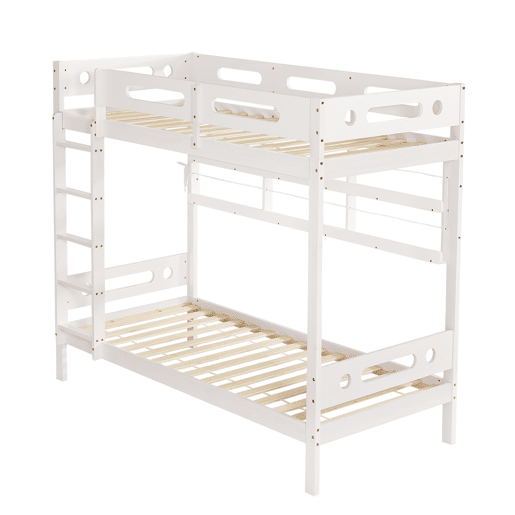 Cama alta infantil 90x200 - Com grade de segurança, prateleira aberta, escada de cinco degraus, amplo espaço de armazenamento - Branco