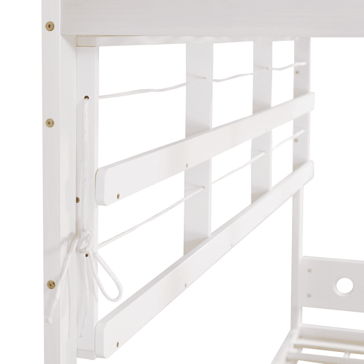 Cama alta infantil 90x200 - Com grade de segurança, prateleira aberta, escada de cinco degraus, amplo espaço de armazenamento - Branco