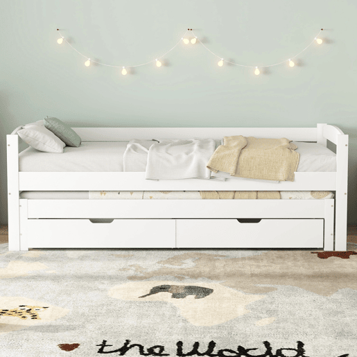 Cama extra 200x90190x90 - com estrado deslizante e 2 gavetas de arrumação - branco Cama extra 200x90190x90 - com estrado deslizante e 2 gavetas de arrumação - branco