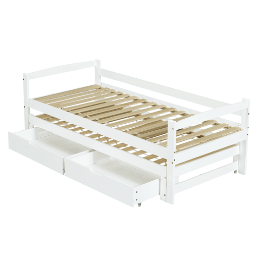 Cama extra 200x90190x90 - com estrado deslizante e 2 gavetas de arrumação - branco Cama extra 200x90190x90 - com estrado deslizante e 2 gavetas de arrumação - branco