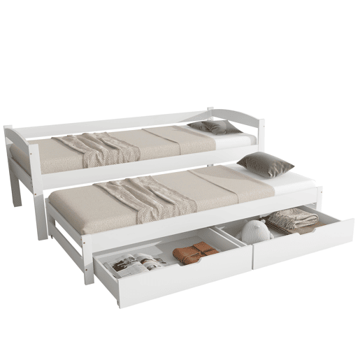 Cama extra 200x90190x90 - com estrado deslizante e 2 gavetas de arrumação - branco Cama extra 200x90190x90 - com estrado deslizante e 2 gavetas de arrumação - branco
