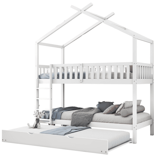 Cama infantil juvenil 90x200 cm - cama tripla extensível com design economizador de espaço - branco