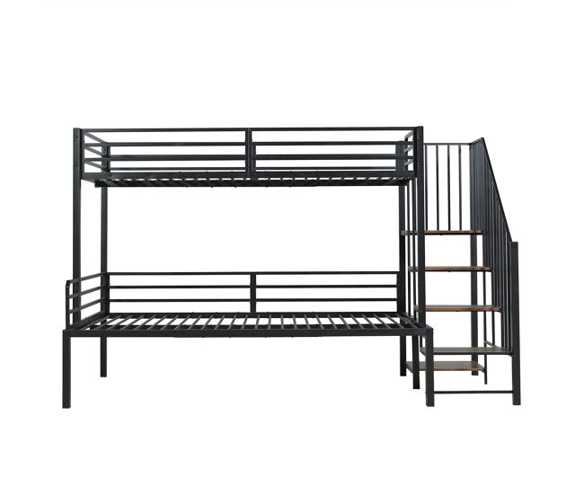 Cama litera + 90x200cm/120x200cm - para niños y adolescentes, con armario esquinero y almacenamiento - negro+madera vintage