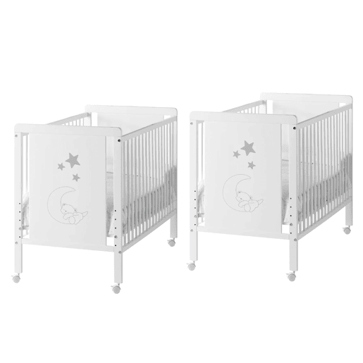 Berço para gêmeos Indi (2 berços) + kit de co-sleeping + kit gemelar para unir os dois berços