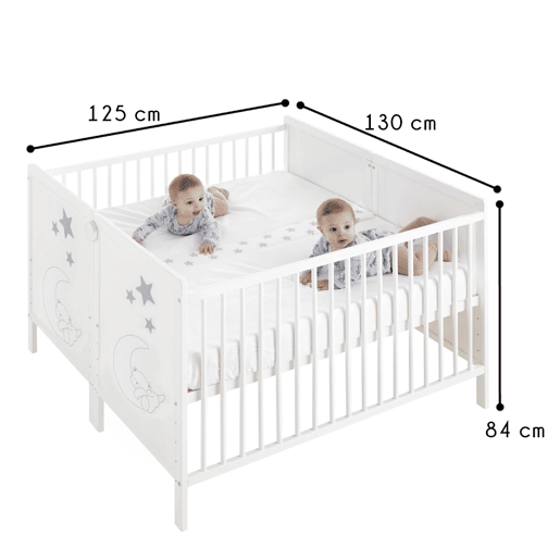 Berço para gêmeos Indi (2 berços) + kit de co-sleeping + kit gemelar para unir os dois berços
