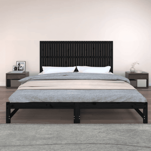 Cabeceira - Cabeceira de cama de parede 204x3x90 cm madeira de pinho maciça preto