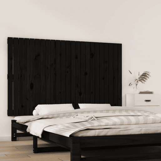 Cabeceira - Cabeceira de cama de parede 147x3x90 cm madeira de pinho maciça preto