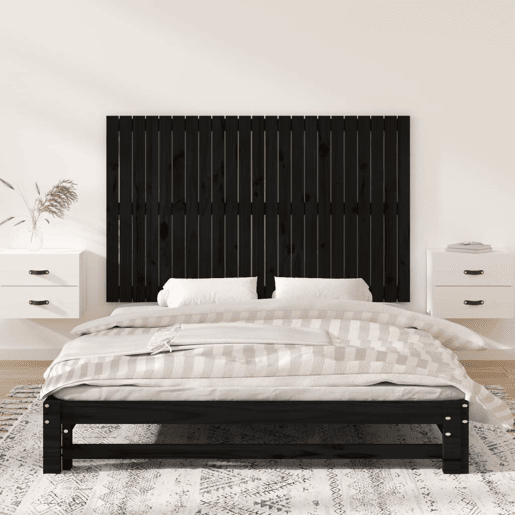 Cabeceira - Cabeceira de cama de parede 147x3x90 cm madeira de pinho maciça preto