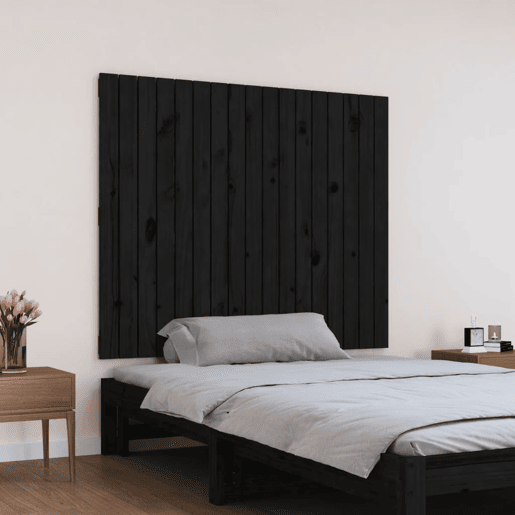 Cabeceira - Cabeceira de cama de parede 108x3x90 cm madeira de pinho maciça preto