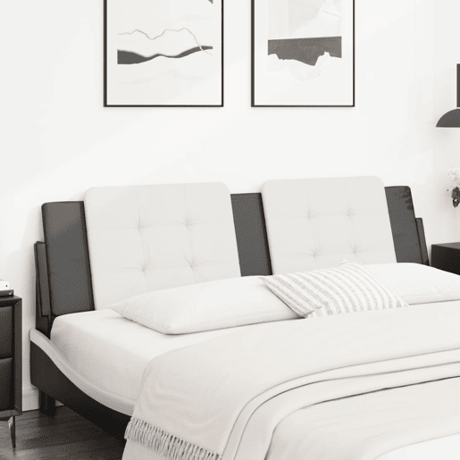 Almofadão de Cabeceira - Cabeceira de cama 180 cm couro artificial branco e preto