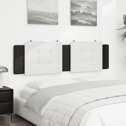 Almofadão de Cabeceira - Cabeceira de cama 180 cm couro artificial branco e preto