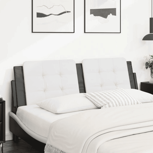 Almofadão de Cabeceira - Cabeceira de cama 160 cm couro artificial branco e preto
