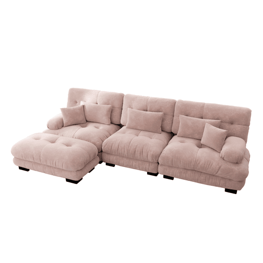 Sofá de canto modular grande - Sofá Cloud em forma de L para sala de estar, sofá-cama profundo com otomano, veludo cotelê, chenille rosa
