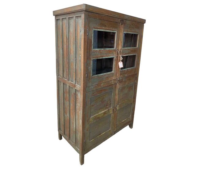 Vitrina de madera acabado artesanal marrón 102x56x155h cm