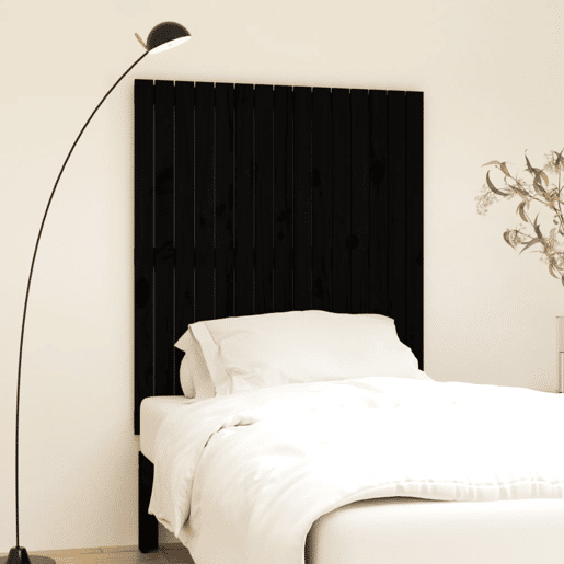 Cabeceira - Cabeceira de cama de parede 95,5x3x110 cm madeira de pinho maciça preto