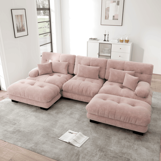 Sofá modular grande em U - Sofá Cloud com assento profundo, sofá conversível com otomano - Rosa