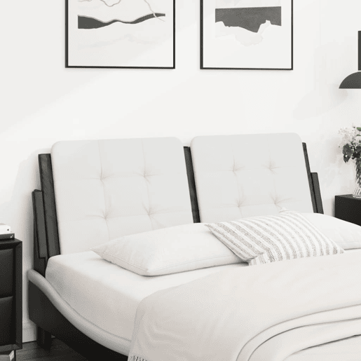 Almofadão de Cabeceira - Cabeceira de cama 140 cm couro artificial branco e preto