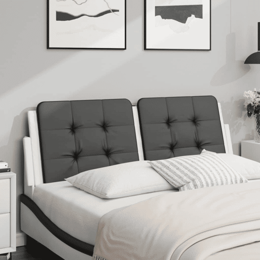Almofadão de Cabeceira - Cabeceira de cama 140 cm couro artificial preto e branco