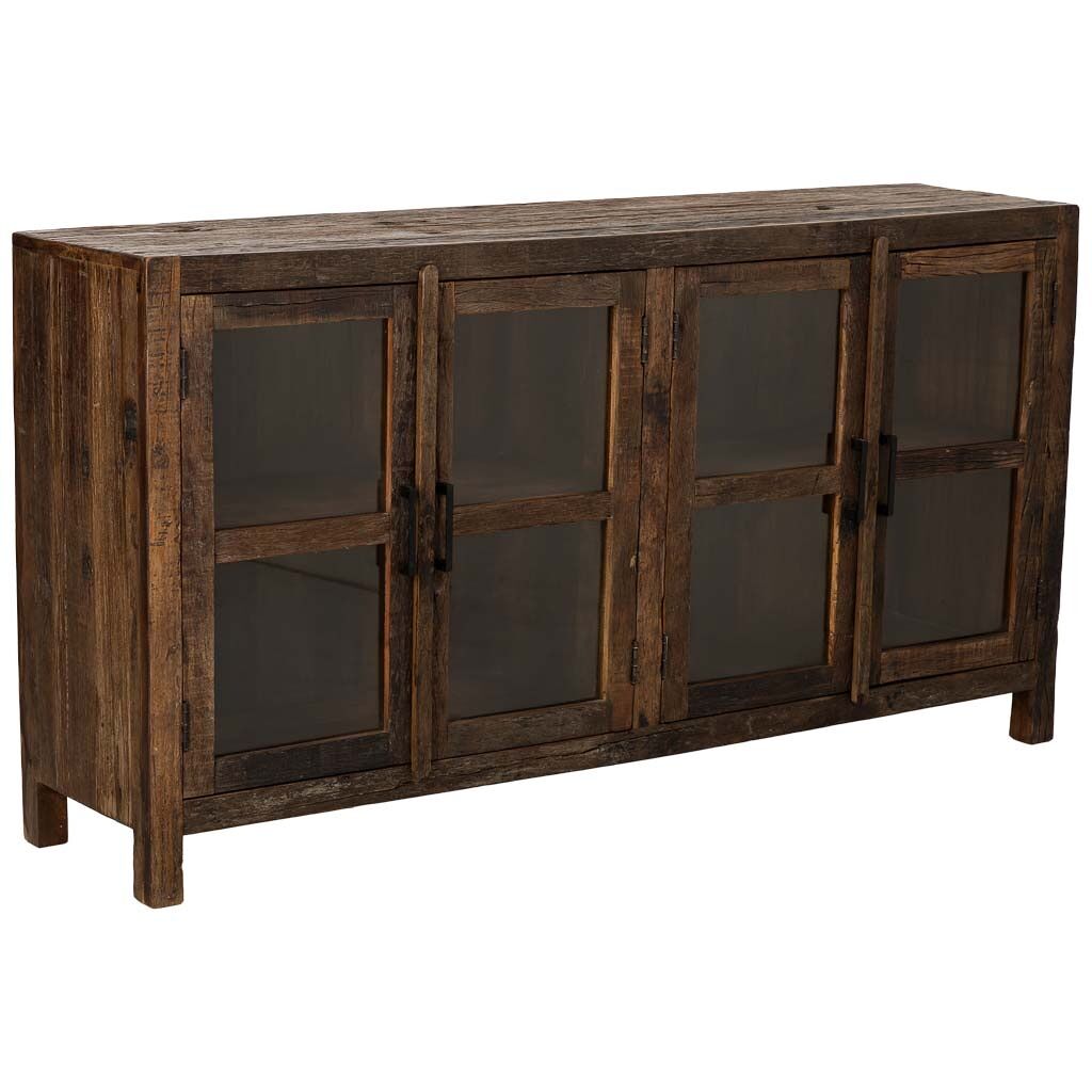 Aparador de madera artesanal de 4 puertas marrón 170x40x90h cm