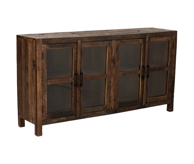 Aparador de madera artesanal de 4 puertas marrón 170x40x90h cm