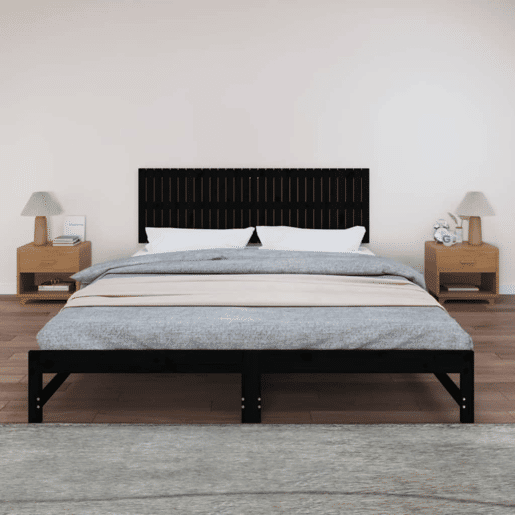 Cabeceira - Cabeceira de cama de parede 185x3x60 cm madeira de pinho maciça preto