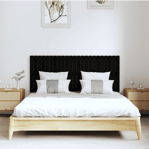 Cabeceira - Cabeceira de cama de parede 147x3x60 cm madeira de pinho maciça preto