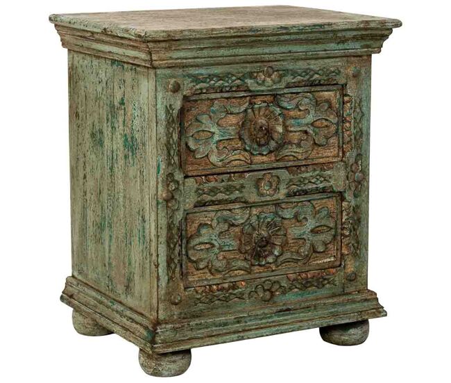 Mesita de noche de Madera artesanal azul con 2 cajones 50x40x60h cm