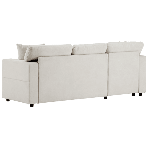 Sofá de canto L - Cama extensível com baú e prateleira integrada - Bege Sofá de canto L - Cama extensível com baú e prateleira integrada - Bege