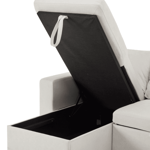 Sofá de canto L - Cama extensível com baú e prateleira integrada - Bege Sofá de canto L - Cama extensível com baú e prateleira integrada - Bege