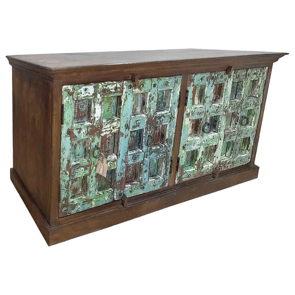 Aparador de madera acabado artesanal azul 212x52x98h cm