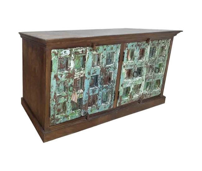 Aparador de madera acabado artesanal azul 212x52x98h cm