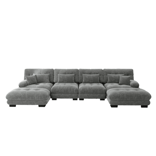 Sofá modular U 4 lugares - Sofás Cloud confortáveis com otomano móvel - Chenille cinza