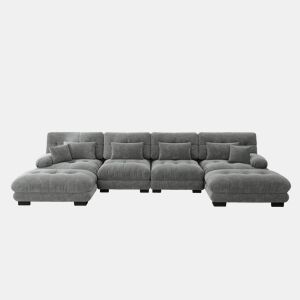 Sofá modular U 4 lugares - Sofás Cloud confortáveis com otomano móvel - Chenille cinza