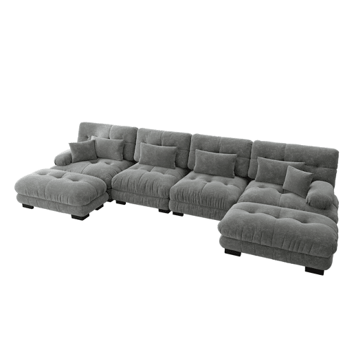 Sofá modular U 4 lugares - Sofás Cloud confortáveis com otomano móvel - Chenille cinza