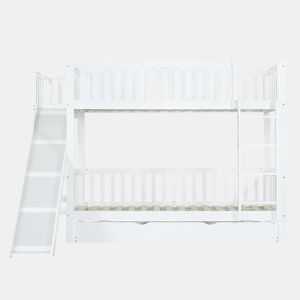 Beliche com cama extra 90x200190 cm - com proteção, escorregador, prateleiras, escada reta de 4 degraus - Branco