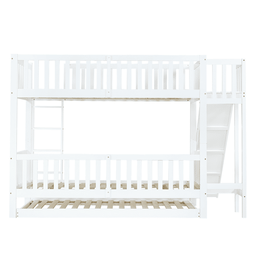 Beliche com cama extra 90x200190 cm - com proteção, escorregador, prateleiras, escada reta de 4 degraus - Branco